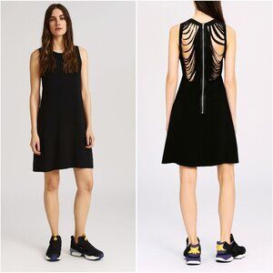 Sandro Paris Rappery Dress Mini Black Shredded Open Back LBD Black US 6
